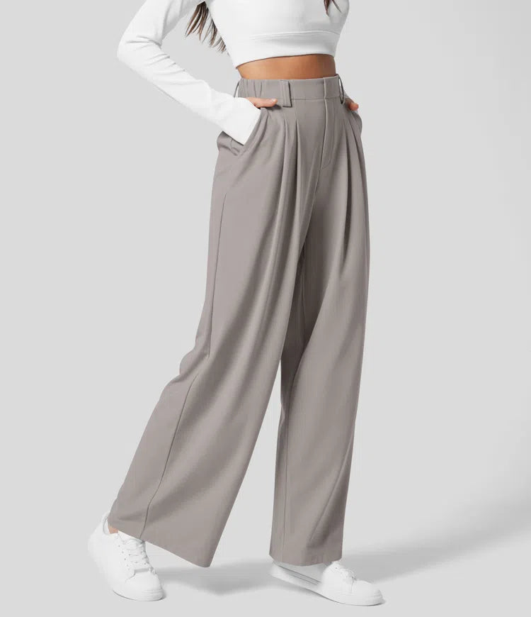 Stretch High Waisted Pleated Waffle Work Pants