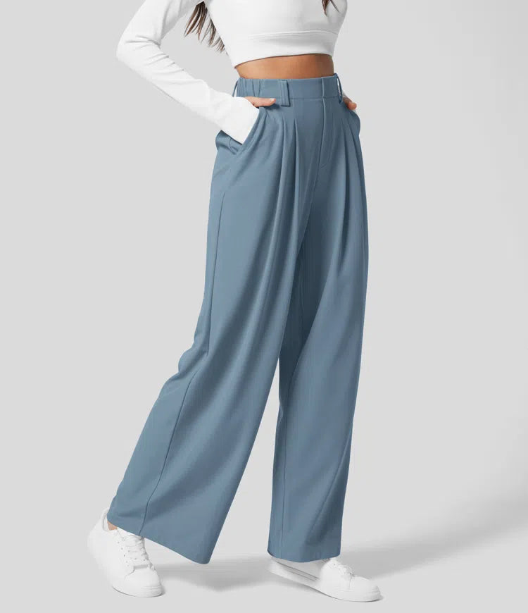 Stretch High Waisted Pleated Waffle Work Pants