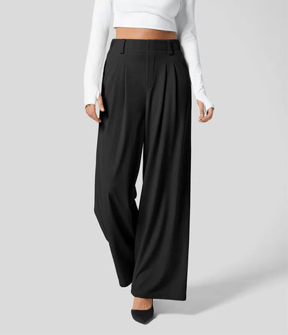 Stretch High Waisted Pleated Waffle Work Pants