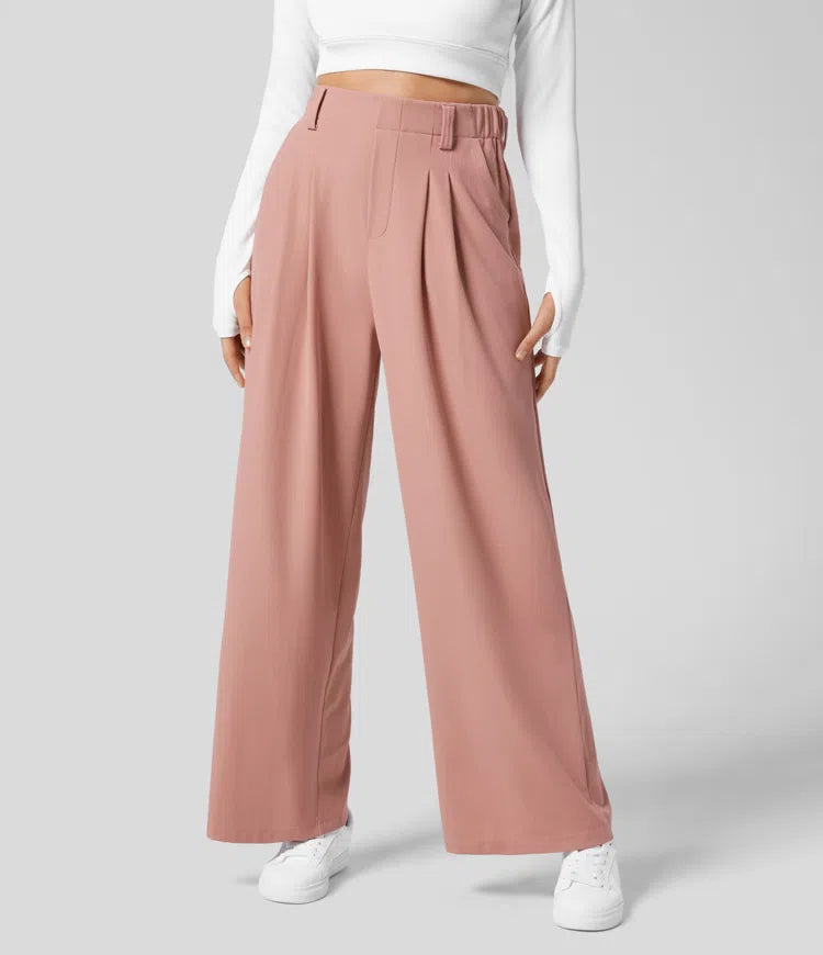 Stretch High Waisted Pleated Waffle Work Pants