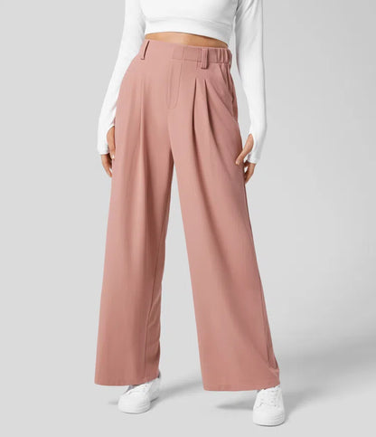 Stretch High Waisted Pleated Waffle Work Pants