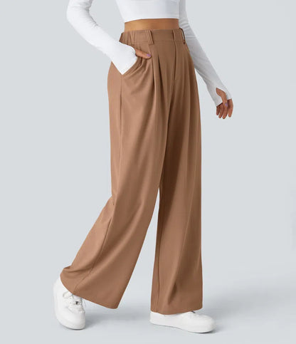 Stretch High Waisted Pleated Waffle Work Pants